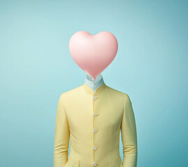 Surreal figure with a heart-shaped balloon instead of a head &ndash; a symbol of daydreaming and identity in pastel art. Perfect for marketing campaigns, psychological concepts, and inspirational visuals