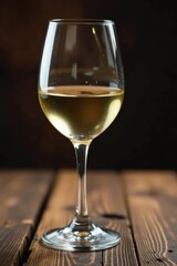 Obraz premium Crystal glass of crisp white wine sits on rustic wooden table, wine, summer