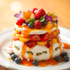 Dulce combinación de texturas y colores en un postre de frutas