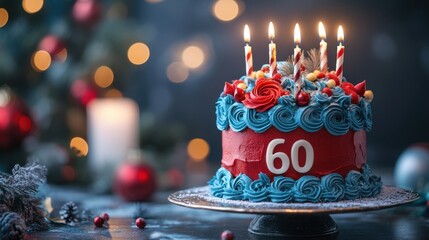 Celebration of a milestone birthday with a beautifully decorated 60th birthday cake adorned with festive decorations