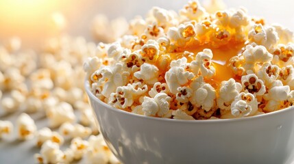 Enjoying freshly popped popcorn home theater food photography cozy setting close-up snack delight