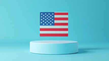 3D Empty Podium with USA Flag for Independence Day Celebration - A vibrant 3D podium featuring the USA flag symbolizes freedom, patriotism, unity, celebration, and national pride.