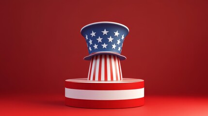 3D Podium with Uncle Sam Hat for USA Independence Day - Celebrate Independence Day with a vibrant podium featuring an iconic Uncle Sam hat, symbols of patriotism, freedom, and American spirit.