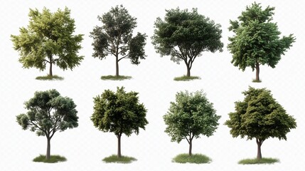 Row of trees in a park. Png 3d collection of trees. A garden decorated with transparent architectural design. A line of trees in a lifestyle garden.