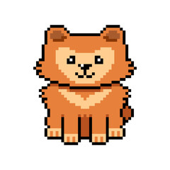 Naklejka premium Pixel art cute pomeranian dog vector in retro style for design.