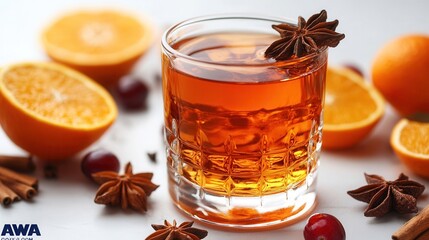 Caribbean mulled rum Traditional warming alcoholic drink made from rum, spices, sugar and sometimes with the addition of lemon or orange, warm atmosphere