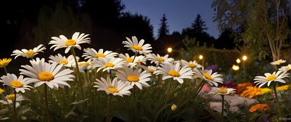Bright image of cheerful daisies painted vibrantly across a garden bed inviting viewers to indulge in natures joyful symphony © RobinsonIcious
