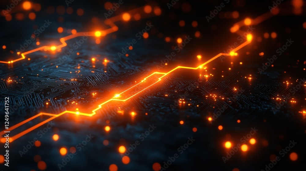 Poster Glowing Circuit Board Paths, Network, Digital Data Flow