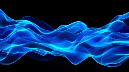 Obraz premium Abstract Blue Smoke on Black Background - This image showcases flowing blue smoke waves, symbolizing fluidity, energy, transformation, tranquility, and innovation.