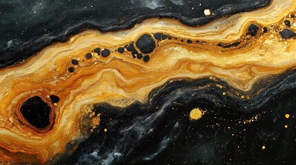 Abstract gold and black fluid art, swirling texture, cosmic background, design element