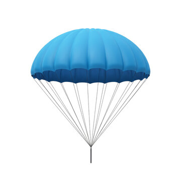 blue parachute isolated on white background, PNG, cutout