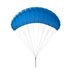 blue parachute isolated on white background, PNG, cutout, airborne activity, parachute opening, blue parachute design
