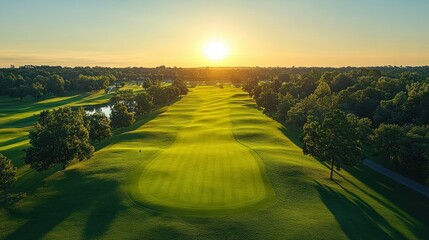 Fototapeta premium Sunrise Aerial Golf Course Green Fairway