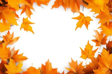 Fototapeta premium Autumn Leaves Frame a Creamy White Background - A vibrant display of autumn leaves encircles a creamy white space, symbolizing change, warmth, nature, transition, and beauty.