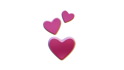 Three pink hearts on a transparent background. Valentine's Day.
