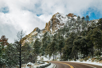 Winter Driving Snowy Roads Mount Lemmon Catalina Mountains Tucson Arizona