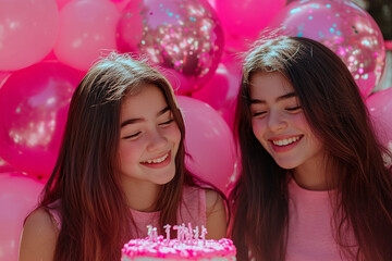 Horny girlfriends having fun at pink bachelorette party, birthday party