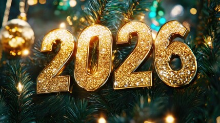 Gold Glitter Number Digits for New Year 2026