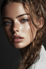 Fototapeta premium Editorial Fashion Magazine Photoshoot – Beauty Portrait of a Glamorous Woman with a Thick Braid
