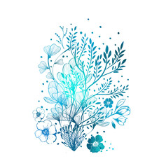 Floral blue abstraction. hand drawing. Not AI, Vector illustration