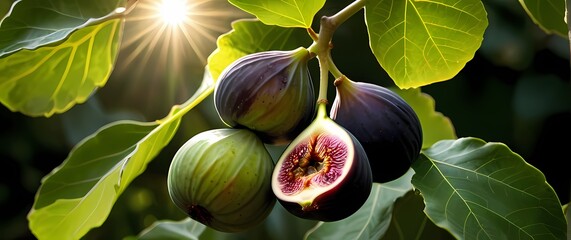 An inviting depiction of ripe figs nestled among leaves celebrating the joy of harvesting natures sweet delicacies