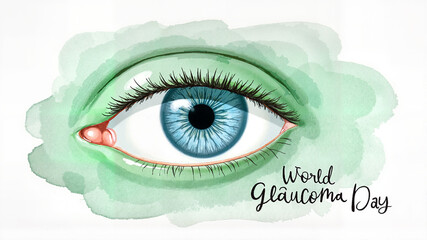 World Glaucoma Day artwork with blue eye illustration for health campaigns, eye care promotions, medical websites, and educational posters.