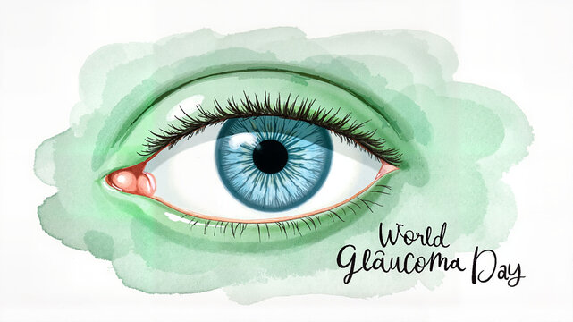 World Glaucoma Day artwork with blue eye illustration for health campaigns, eye care promotions, medical websites, and educational posters.