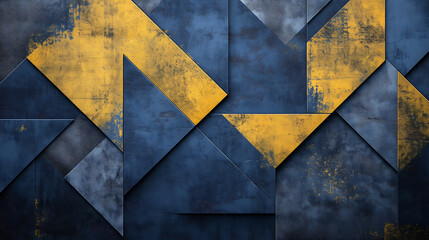 Abstract Geometric Texture – Modern Blue and Gold 3D Pattern with Industrial Look