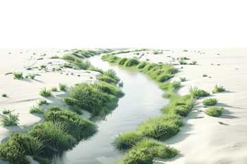 Green Oasis Formed by River Flowing Through Desert