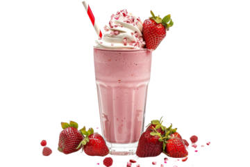 Homemade Strawberry Milkshake with a Burst of Flavor Isolated on Transparent Background