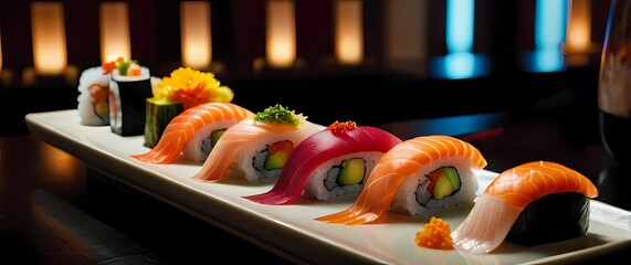 An exquisite view of sushi artistry where vibrant colors and elegant presentation invite indulgence in every delicious piece