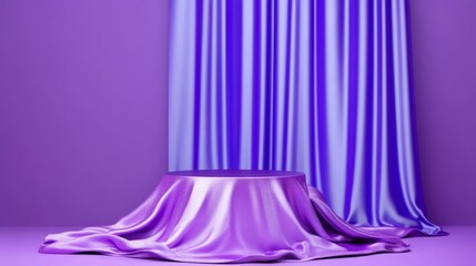 Elegant Purple Drapery and Stage Display - A visually appealing setting featuring a draped purple stage with flowing fabric, creating an elegant atmosphere.