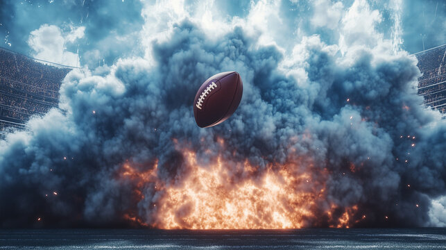 American football with smoke, action shot with motion