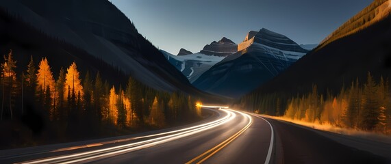 An exhilarating roadway cutting through picturesque Canadian landscapes adorned with seasonal hues beckoning explorers to revel in natures beauty