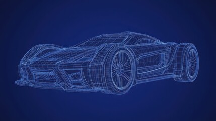 Wireframe of futuristic car concept with blue background. Stock photograph