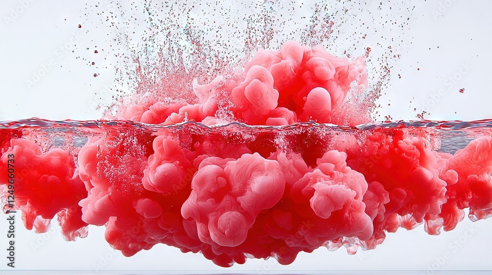 Wall mural   Red liquid floating in water with splash at bottom