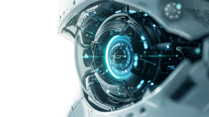 A futuristic eye with a blue light in the center