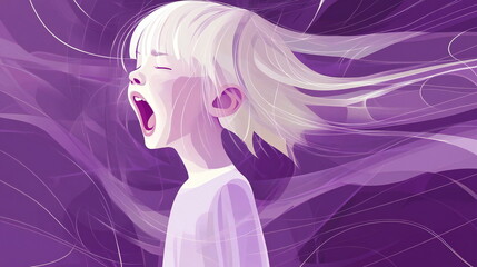 Child expressing emotion with flowing hair and vibrant background in an artistic representation of feeling overwhelmed