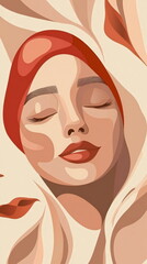 Beauty and tranquility captured in a serene portrait of a woman with soft features and vibrant colors