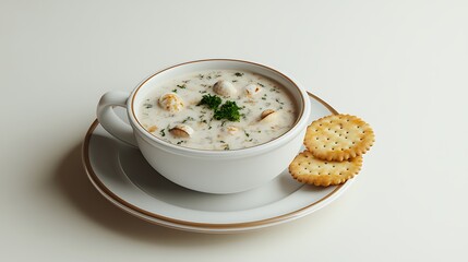 Fresh warm bowl clam chowder creamy seafood gourmet comforting homemade delight