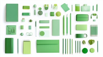 bundle green colour professional graphic design element 2d isolated with white background