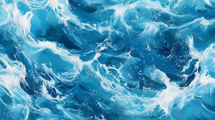 Captivating aerial view of vivid turquoise sea waves swirling and crashing against each other in a dynamic, rhythmic dance at midday under clear skies. Generative AI