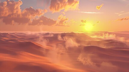Obraz premium Desert landscape at sunset with vibrant colors and dramatic clouds