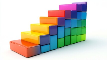 Fototapeta premium A creative arrangement of colorful stacked blocks forming a rainbow staircase, symbolizing growth and progress through its vibrant structure and playful design.