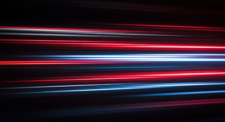 A dynamic abstract background featuring streaks of red, blue and white light trails stretching horizontally on a dark backdrop
