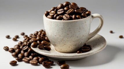 Fototapeta premium a ceramic coffee mug and grinded coffee bean