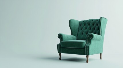 Fototapeta premium Luxurious, antique green armchair on a white, isolated background. Old, palace furniture. Side view.