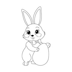 Obraz premium Coloring page of a cute funny Easter bunny with a big Easter egg. Vector. 