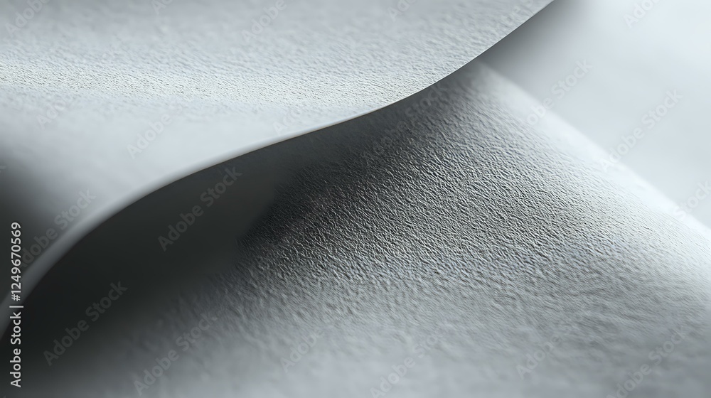 Poster minimalist macro photography of curved white paper or fabric surface with soft shadows creating abst