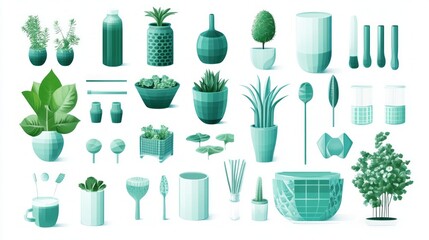 bundle green colour professional graphic design element 2d isolated with white background